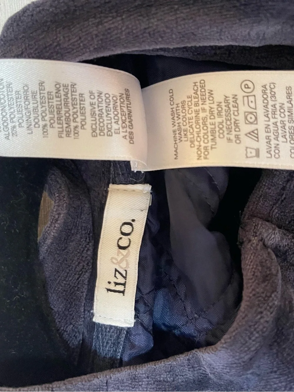 Liz Claiborne Navy Quilted Velvet Snap-Front Vest